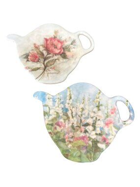 Floral Plastic Tea Bag Holders Made In Italy - Set Of 2 Decorative Pieces